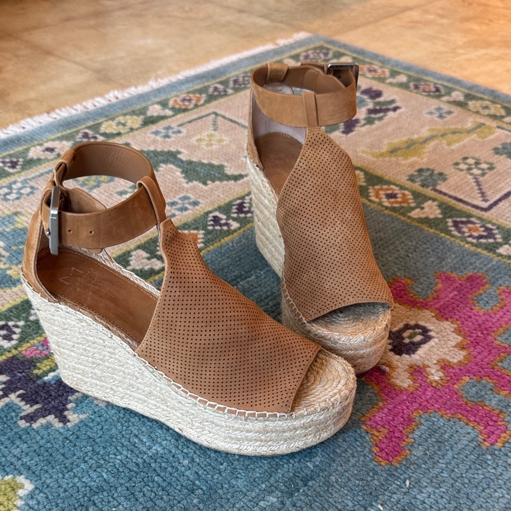 Marc Fisher Tan Espadrille Wedge Sandals